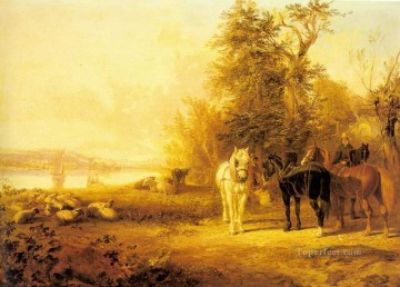  horse Canvas - Waiting For The Ferry Herring Snr John Frederick horse